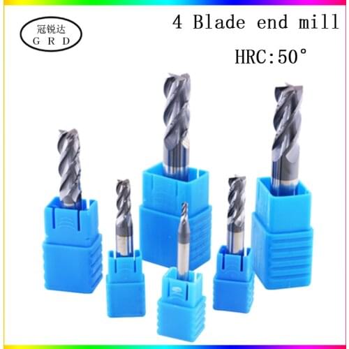 HRC50 4 flute tungsten steel end milling cutter 1mm~20mm 4mm 6mm 8mm 10mm 12mm cnc fixture cutting milling cutters 1.5mm tool