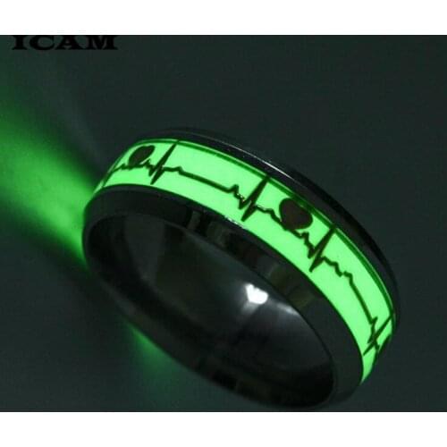 ICAM Luminous ECG Ring Stainless Steel Ring Promise Heartbeat Ring Glowing Jewelry for Men Women