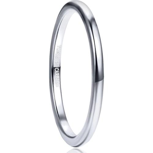 2mm Wide Steel Color Polished Tungsten Carbide Ring Unisex Men Women Classic Promise Anel Masculino