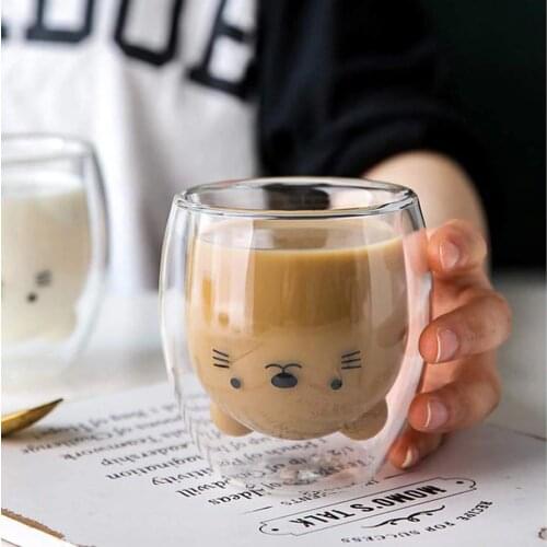 Creative Cute Bear Double-layer Coffee Mug Double Glass Cup Carton Animal Milk Glass Lady Cute Gift Christmas gift funny mugs