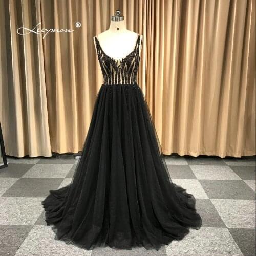 Leeymon Custom Made 2020Prom Dresses High Slit Beaded Tulle Party Dress Long Sheer Back Evening Gown
