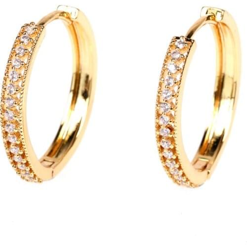 EYIKA Fashion Simple Round AAA Cubic Zirconia Micro Inlay Circle Hoop Earrings for Women Wedding Party Gold Color Jewelry Gift