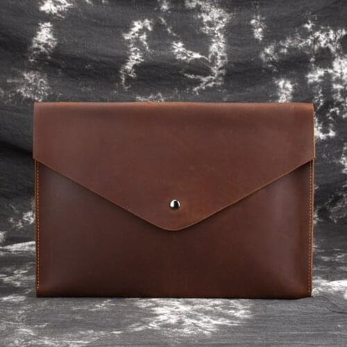 Norbinus Men Genuine Leather Handy Office Briefcase Vintage Crazy Horse Cowhide Business Bag Tablet PC Purse Envelope Clutch Bag