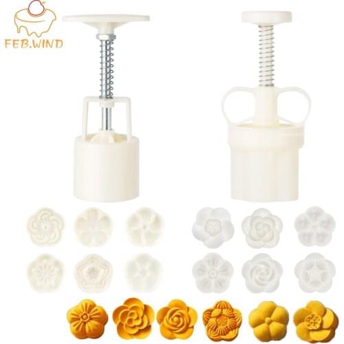 Thickness Adjustable Cookie Press Set With 6 Pcs Cookie Stamps Chinese Moon Cake Mold For Baking Jelly Mooncake Mold/Molder 118