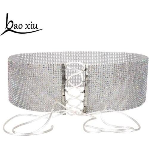 New Fashion Casual colored Crystal rhinestone wide belts Womens luxury bride Rope Belt Silver Bling Female Waistband Wedding