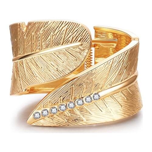 ORNAPEADIA 2021 New Jewelry Female Exaggerated Personality Fashion Retro Alloy Feather Belt Wide Edge Spring Open Bracelet