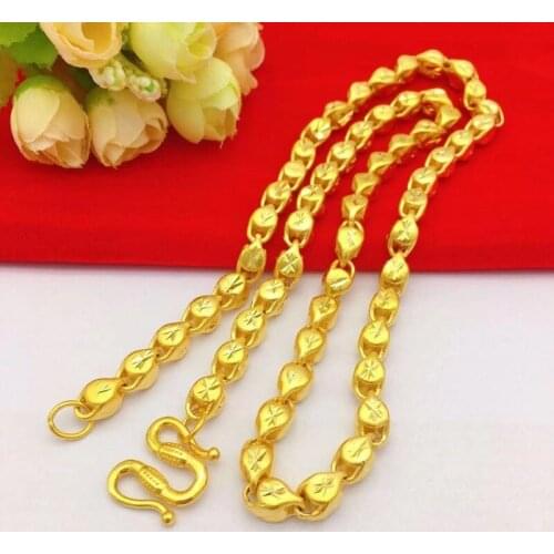 Real Gold 24K Plated Necklace for Men Wedding Engagement Jewelry Delicate Sunflower Beaded Chain Necklace Anniversary Gifts Male