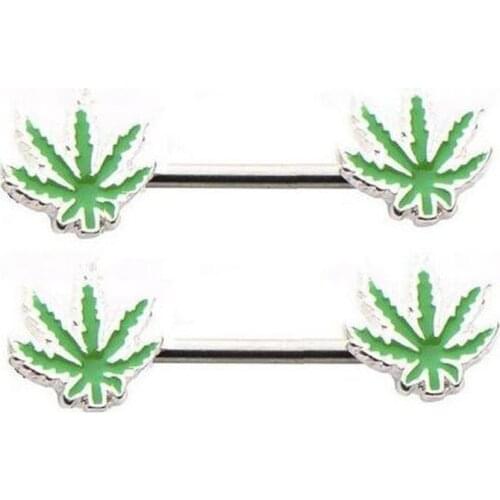 2Pcs/Lot Fresh Green Maple Leaf Nipple Piercing, Sexy Bar Nipple Rings Jewelry Creative Punk Body Piercings Jewelry Women