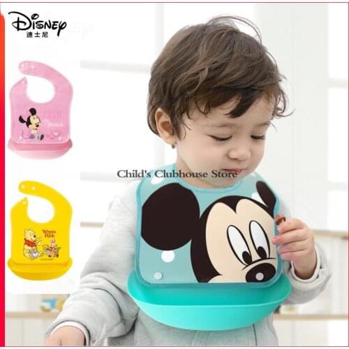 Disney Baby Eating Bib Detachable Waterproof Bib Baby Saliva Rice Pocket Imitation Silicone Three Dimensional Children