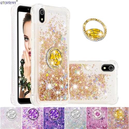 For Xiaomi Redmi 7A Shiny Diamond Ring Case Xiomi Xaomi Red Mi 7 A Redmi7A A7 Cute Bling Liquid Quicksand Silicone Bumper Cover