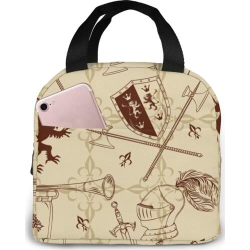 Knight Print Lunch Bag Portable Insulated Thermal Cooler Bento Lunch Box Tote Picnic Storage Bag Pouch