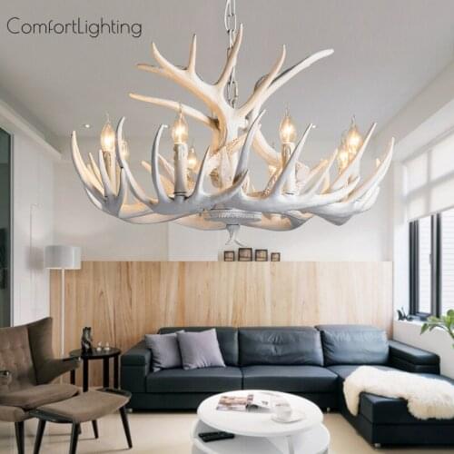 Vintage LED Chandelier Lighting Restaurant Decoration Hanglamp Industrial Buck Deer Horn Antler Art Living Room Kitchen Fixtures