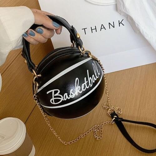 Women Basketball Round PU Leather Shoulder Crossbody Bag Tote Chain Satchel 20CA