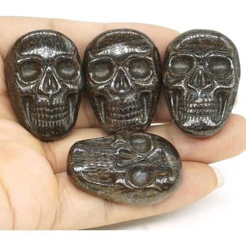 1.37" Natural Gemstone Bronzite Carved Stone Skull Cab Cabochon Figurine Statue 1 Piece