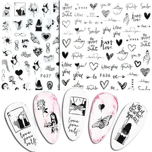 1PCS Butterfly Flower Nail Sticker Cartoon Animal Cat Bow Starfish Nail Slider Bear Self-adhesive Nail Art Decoration