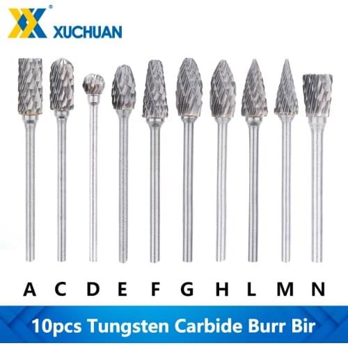 10Pcs Tungsten Carbide Burr Bit Double Cut Rotary Burr Drill Bits CNC Engraving Rotary Cutter Files For Dremel Rotary Tools