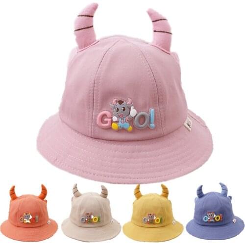 4 Colors New Spring Childrens Ox Horn Sunshade Hat Baby Cotton Sunscreen Fishermans Cap