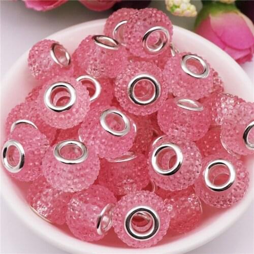 50Pcs/Lot Big Hole Rhinestone Plastic Murano Spacer Beads Charms fit Pandora Bracelet Bangle Women Girls for DIY Jewelry Making