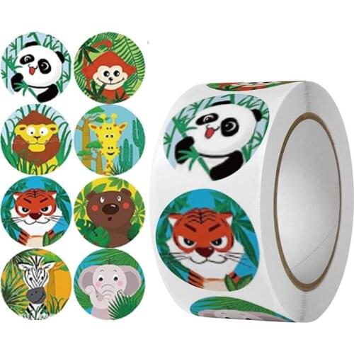 500 Pcs/roll Cute Zoo Animals Cartoon Stickers for Kids Classic Toys sticker School Teacher Reward Sticker 8 designs Pattern Dog
