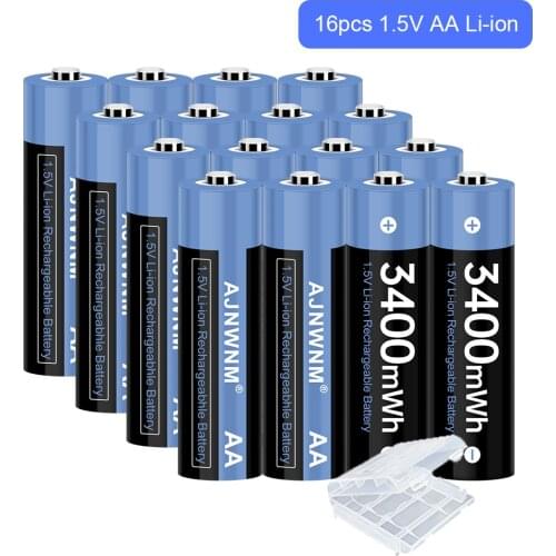 AJNWNM Rechargeable Battery AA 1.5V Lithium Li-ion Rechargeable Battery 3400MWH AA for Remote Control Therometer Battery AA 1.5v