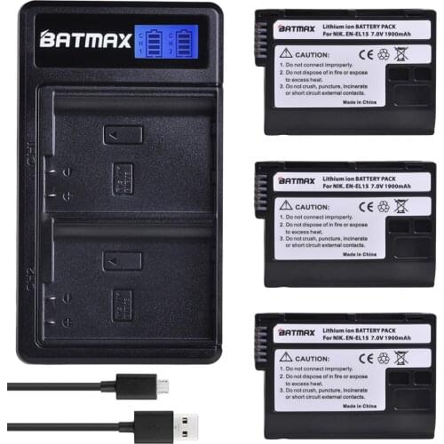 Batmax EN-EL15 EN EL15 ENEL15 EL15A Battery + LCD Dual USB Charger for Nikon D600 D610 D600E D800 D800E D810 D7000 D7100 d750 V1