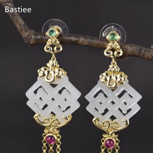 Bastiee Earrings For Women Vintage Silver 925 Jewelry Korean Earrings Jade Dangle Earrings Silver Earrings Geometric