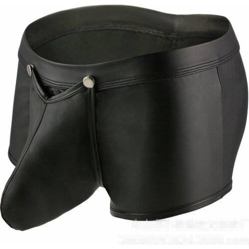 Mens Underwear Sexy Lacquered Imitation Leather Low Waist U Convex Pouch Mens Boxers Hip Opening Gay Pants
