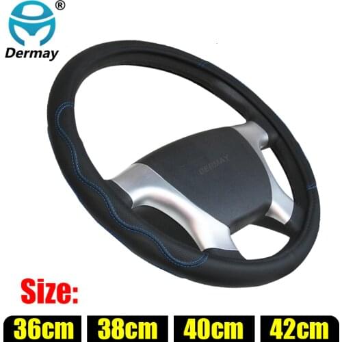 DERMAY Car Steering Wheel Covers 36cm 38cm 40cm 42cm PU Leather Blue line for Car Bus Truck Customized Large/Small Size