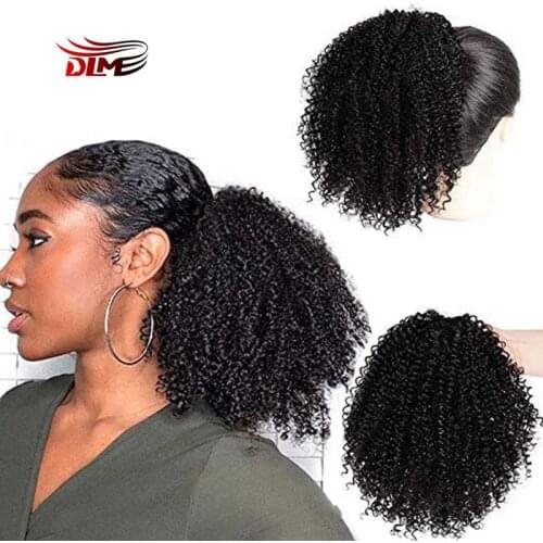 DLME Long Kinky Curly Ponytail Hair Clip in Pony Tail Afro Kinky Kurly Drawstring Ponytail Extensions For Black Woman