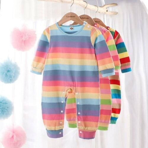 Baby Girl Boy One-piece Newborn Rainbow Long-sleeved Romper Jumpsuit Bodysuit Infant Spring Autumn Open Crotch Pants Clothes