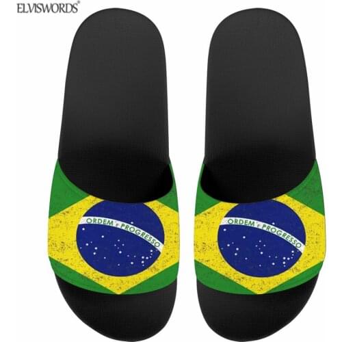 ELVISWORDS 2021 Brazil Flag Design Slippers Women Fashion Brand Slides For Girls Boys Outdoor Durable Flat Mules Ladies Footwear