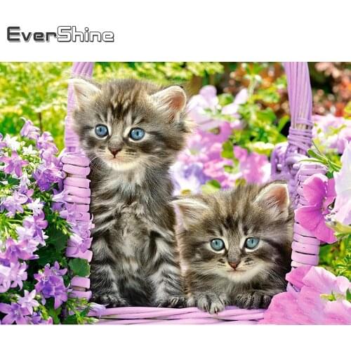 Evershine Diamond Painting Cat 5D DIY Full Square Diamond Embroidery Animal Needlework Wall Decoration