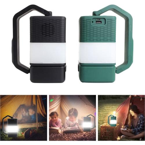Outdoor 4 in 1 camping lamp USB rechargable bluetooth speaker fishing light mobile power small table lamp lantern green/black
