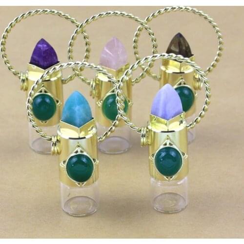 KFT 2ML Galss Bottle Natural Crystal Quartz Roll On Perfume Bottle Pendant Quartz Crystal Essential Oil Roller Bottle Necklace