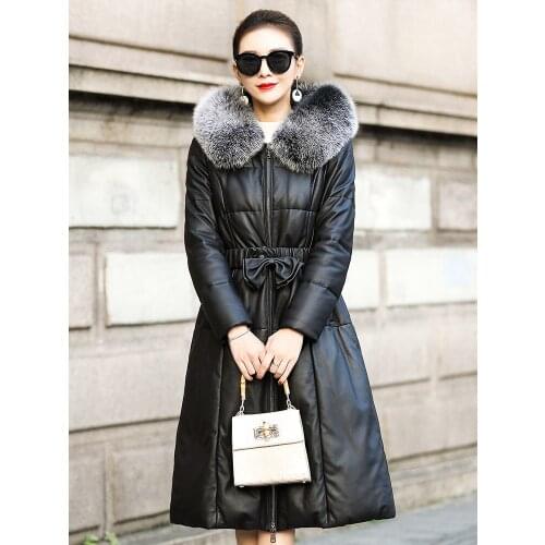 KMETRAM Real Leather Jacket Winter Coat Women Fox Fur Collar Down Jacket Women Long Genuine Sheepskin Coat Plus Size 5xl MY4866