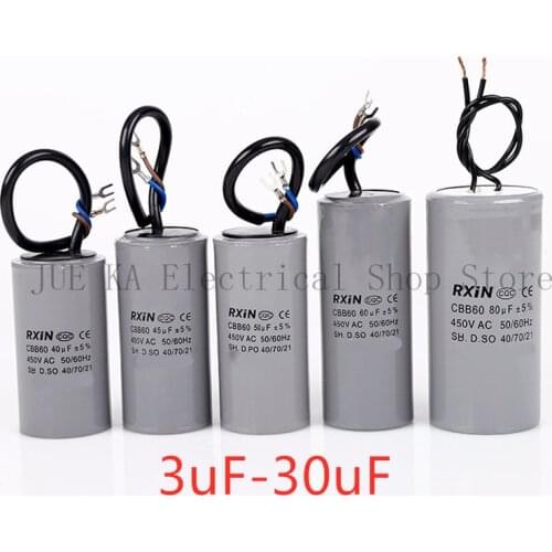 CBB60 motor running capacitor series AC Water pump startup capacitor Motor Capacitor Start Capacitor 450V AC 2uF-100uf