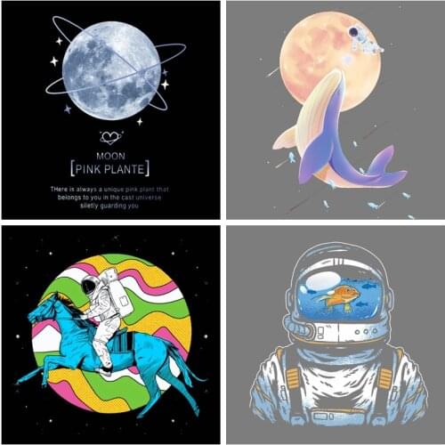 Space Astronaut Patch DIY Iron On Transfers For Kids Clothes Alien/UFO Iron On Heat Transfer Vinyl Thermal Stickers Applique