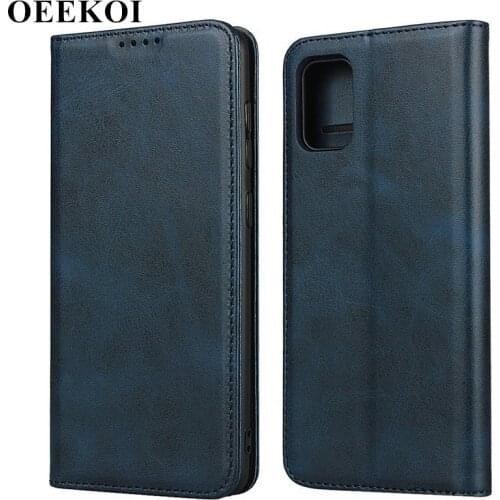 OEEKOI Calf Stripe Magnetic Snap Wallet Leather Case for Samsung Galaxy A31