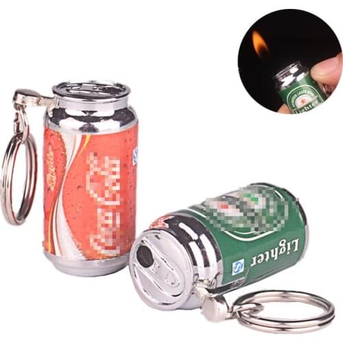 Creative Keychain Cigarette lighter Mini Cans Hanging Butane Gas Funny Lighter