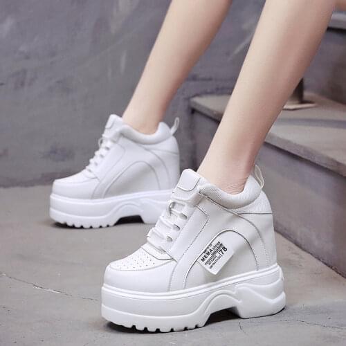 2019 New Spring Women Sneakers Popular Platform Casual Shoes Woman 12CM Heels Wedges Breathable Vulcanized Shoes White Footwear