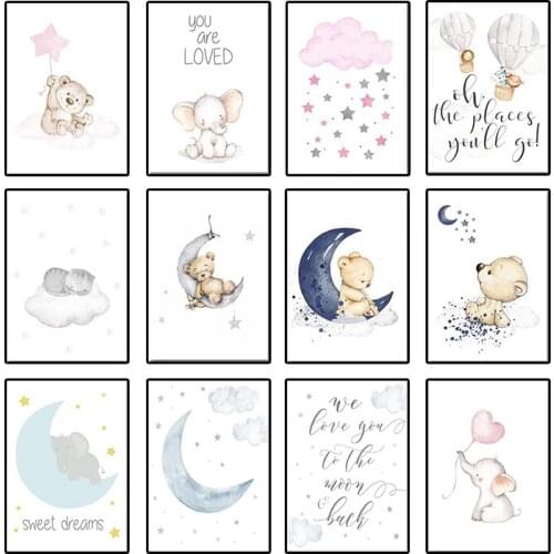 Cute children room art posters and prints pink moon stars cat animal canvas print children wall painting home decoration picture