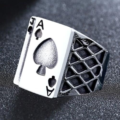 Stainless Steel Poker Ring Men Classic Jewelry Cool Black Enamel Heart Anel Man Accessories