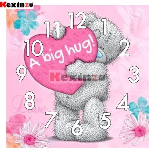 Full Square Round 5D Diamond Painting Kit With Clock Mechanism Cross stitch Diamond Embroidery Mosaic Cartoon Bear Gift HA020