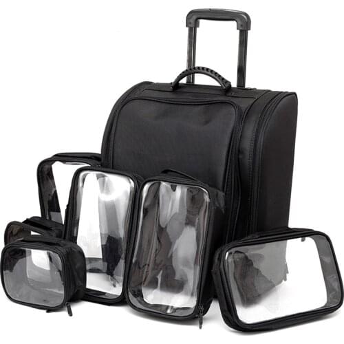 2021 New 1+6 Sets Large Beauty Cosmetic Case Rolling Tattoo Luggage Women Professional Nail Makeup Trolley Suitcase for Travel