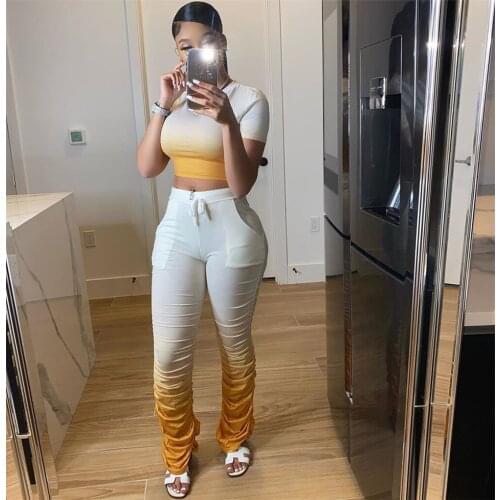 Bodycon Two Piece Set Top and Pants Tracksuit Women Summer Festival Clothing Sweat Suits Women Matching Set Stacked Leggings Set