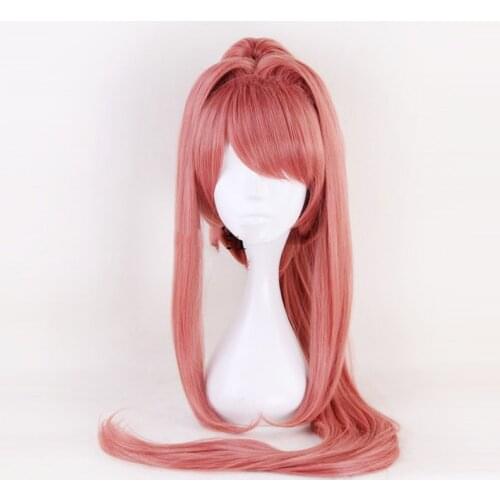 High Quality Doki Doki Literature Club Monika Wigs DDLC 95cm Long Heat Resistant Synthetic Hair Perucas Cosplay Wig +Wig Cap