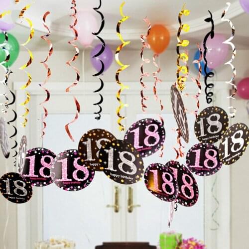 6pcs Happy Birthday Spiral Pendant Ceiling Hanging Garland PVC Swirl Banner 18 21 30 40 50 60th Birthday Party Home Decorations