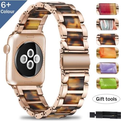 Luxury Stainless steel resin Band for Apple Watch Series SE 6 5 4 3 Strap Bracelet for iWatch 38/40/42/44mm Watchband Accessorie