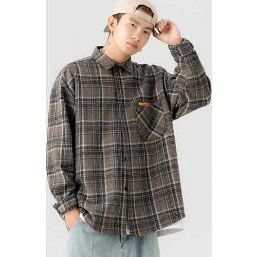 Men Harajuku Color Block Plaid Thick Shirt Plaid Shirts Women Loose Oversize Vintage Streetwear Long Sleeve Male Korean Clothes