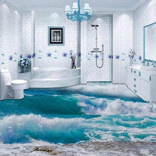 PVC Self Adhesive Waterproof 3D Floor Tiles Wallpaper Modern Seawater Sea Wave Photo Murals Bathroom Bedroom Wall Papers Sticker